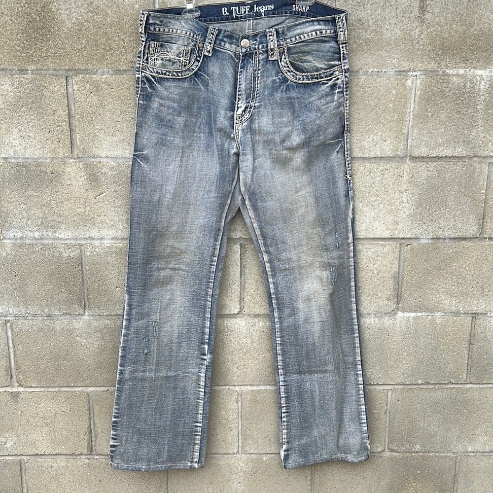 B Tuff Jeans Acid Wash Light Blue Gray Colored Denim Pants Men’s 36 x 36 Cotton